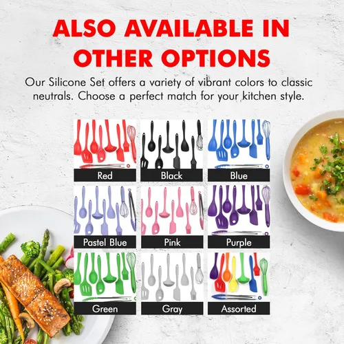 Miniatura 7 de Chef Craft - Juego de utensilios de cocina de silicona premium, 9 piezas, color rojo