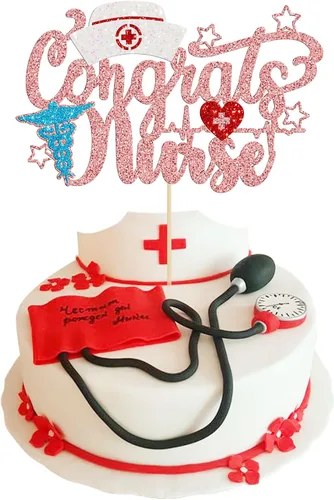 Miniatura 12 de Gyufise Decoración para pastel de enfermería con purpurina para enfermera, feliz cumpleaños, selección de pastel médico, decoración de pasteles