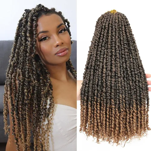Miniatura 25 de Leeven Cabello de Ganchillo para Mujeres 16 Pulgadas Cabello de Passion Twist Pre-Retorcido 8 Paquetes Ombre Marrón Pre-Enrollado Bomb Crochet #T30