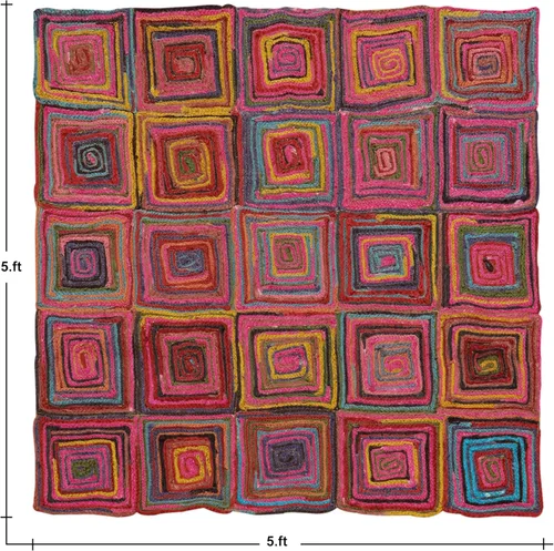 Miniatura 3 de Natural Jute Collection - Alfombra cuadrada de 3 x 3 pies, alfombra de yute trenzada a cuadros multicolor de 0.27 pulgadas de grosor, ideal