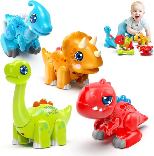 Marstone Juguetes de dinosaurio para niños pequeños para niños de 1 año Regalos: Juguetes educativos con luz y sonido para construir Juguetes