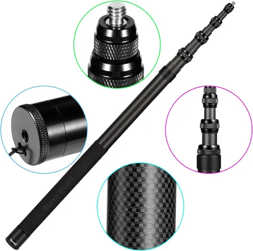 Miniatura 5 de Palo selfie extendido invisible de fibra de carbono de 9.8 ft para Insta360 X5 X4 X3 X2 ONE R RS, para GoPro Max (negro)