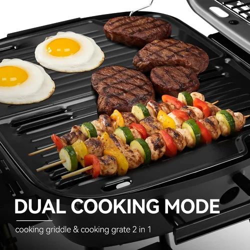 Miniatura 8 de Royal Gourmet GT2003 Parrilla portátil de gas propano de 2 quemadores con soporte y rejilla calefactora, combo de parrilla y plancha 2 en 1