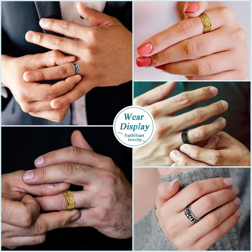Miniatura 2 de FaithHeart Anillo de runas giratorias vikingas nórdicas de acero inoxidablechapado en oro, anillos giratorios para hombres y mujeres, puede grabado