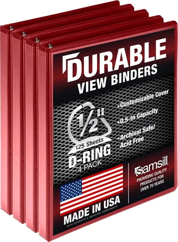 Miniatura 118 de Samsill Carpeta duradera de 1.5 pulgadas, fabricada en los Estados Unidos, carpeta de anillos en D, carpeta transparente personalizable, color rojo