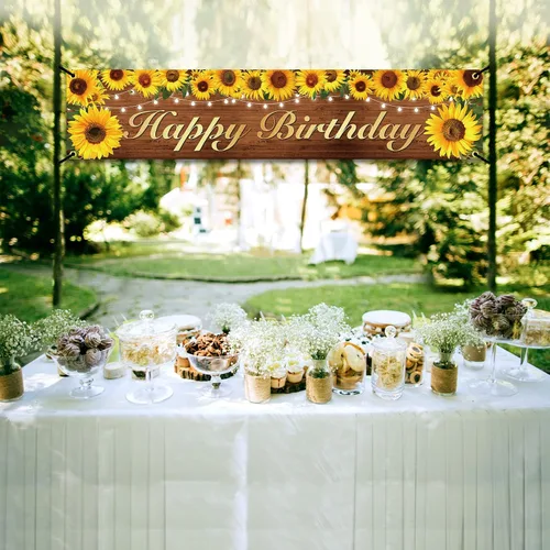 Miniatura 3 de Cartel y cartel de cumpleaños de girasol, decoraciones de fiesta para mujeres y niñas, tema de feliz cumpleaños, fondo de fotos para interiores