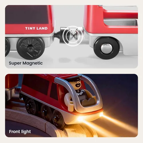Miniatura 7 de Tiny Land Tren de locomotora de acción a baterías, potente juego de tren bala compatible con las principales pistas de marcas, juguetes de pista a