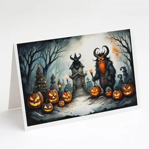 Miniatura 28 de Caroline's Treasures DAC2223GCA7P - Tarjetas de felicitación y sobres de Halloween espeluznantes de gato negro, paquete de 8 tarjetas en blanco