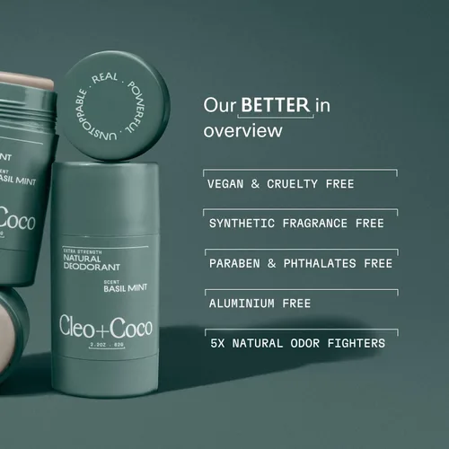 Miniatura 7 de Cleo+Coco - Bálsamo desodorante extra fuerte, menta de albahaca (paquete de 2, 2.2 onzas cada uno), desodorante natural sin aluminio con 5