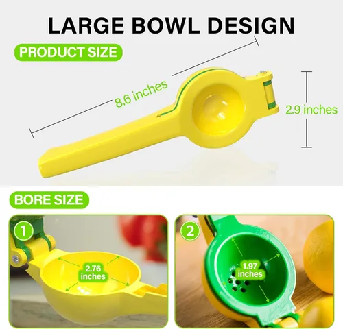 Miniatura 6 de Vakoo Exprimidor de limón 2 en 1, resistente al óxido, exprimidor manual para limón, lima y cítricos, fácil de usar y limpiar, esencial de cocina
