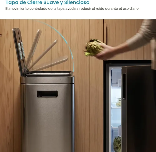 Miniatura 5 de Home Zone Living cubeta de basura de cocina de 16 galones con compartimentos duales para reciclaje, control de olor CleanAura, acero inoxidable