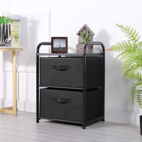 Miniatura 6 de MAX Houser Cómoda para dormitorio con 2 cajones, cómoda ancha de cajones, cómoda de tela, unidad organizadora de almacenamiento con contenedores