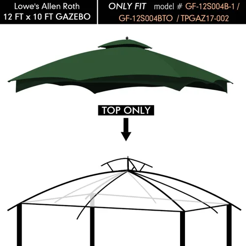 Miniatura 2 de ontheway Toldo de repuesto para cenador Lowe's Allen Roth de 10 x 12 pies #GF-12S004B-1 (verde)