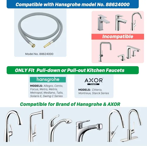 Miniatura 3 de 88624000 Pieza de repuesto para manguera de grifo de cocina Hansgrohe para manguera de spray extraíble 95507000 95506000, 59 pulgadas de longitud