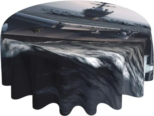 Miniatura 2 de Mantel redondo con estampado de portaaviones de 60 pulgadas, suave, resistente a las arrugas, impermeable, para cocina, comedor, fiestas, camping