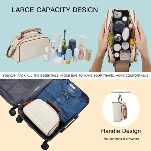 Miniatura 6 de Telena Neceser de viaje para maquillaje y aseo para mujer; bolsas de cosméticos impermeables de PU de cuero vegano; organizador de aseo portátil