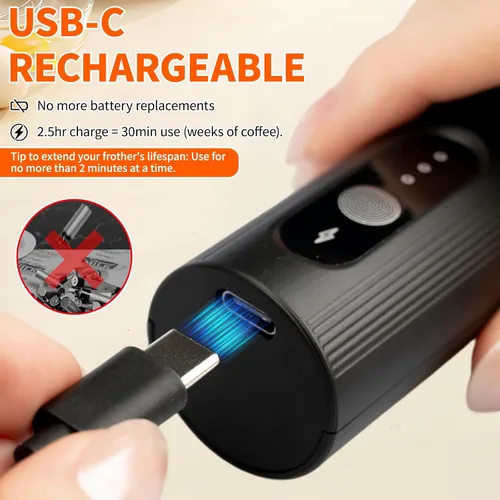 Miniatura 4 de TonJin Espumador de leche recargable de mano con cubierta de viaje, batidor eléctrico ajustable de 3 velocidades para café, café con leche
