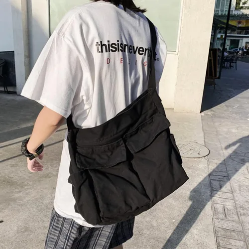 Miniatura 6 de GAXOS Bolso bandolera estético para la escuela, estilo vintage, de lona negra, para mujer, bolso de hombro para laptop