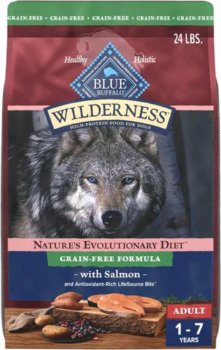 Blue Buffalo Wilderness - Alimento seco natural con alto contenido proteínico para perros adultos, salmón, 24 libras