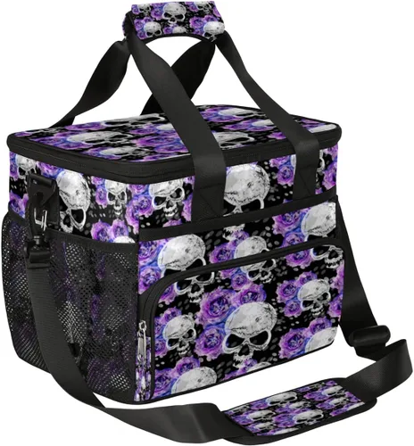 Lonchera térmica térmica vintage con calavera gótica, color morado y rosa, a prueba de fugas, bolsa grande reutilizable para mujeres, hombres,