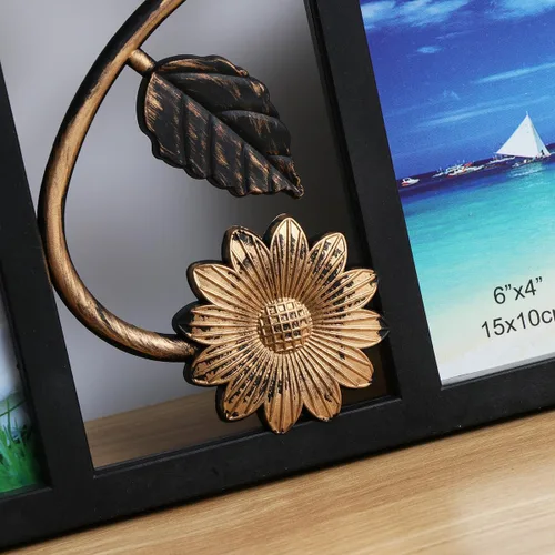 Miniatura 5 de ULTNICE Marco de fotos decorativo para colgar en la pared de 4 aperturas con diseño de collage de flores 3D, material de resina fácil de instalar