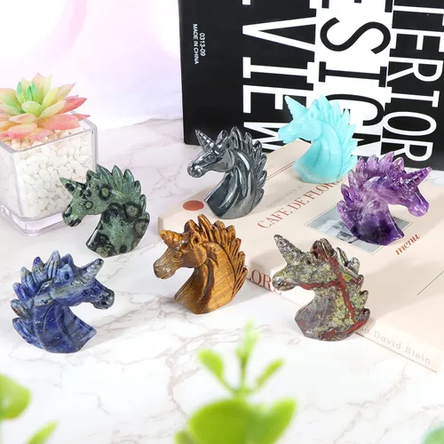 Miniatura 7 de Artistone Estatua de unicornio de cristal de amatista de 3 pulgadas, piedra preciosa tallada a mano, piedra de caballo de unicornio morado, figuras