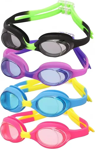 Paquete de 4 gafas de natación para niños, sin fugas, antiniebla, protección UV, gafas de natación para agua