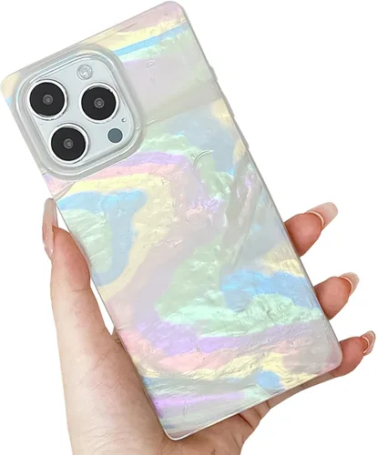 Miniatura 50 de Elegante Funda con Concha de Madre Perla para Niña Compatible con iPhone 14 de 6.1 Pulgadas, Funda Rectángulo con Borde, Elegante y delgada