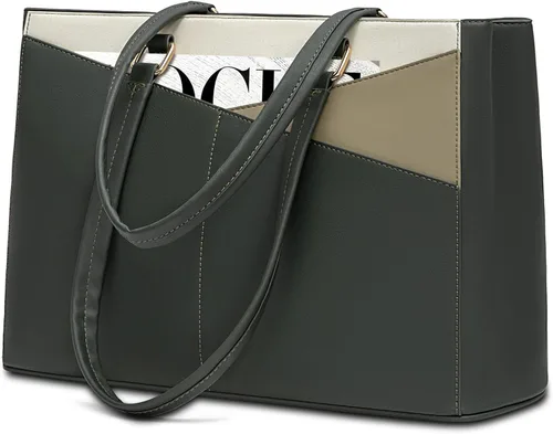 Miniatura 15 de LOVEVOOK Bolsa de mano para computadora portátil para mujer, bolsas de trabajo de cuero de 15.6 pulgadas con soporte grande para tazas para Negro