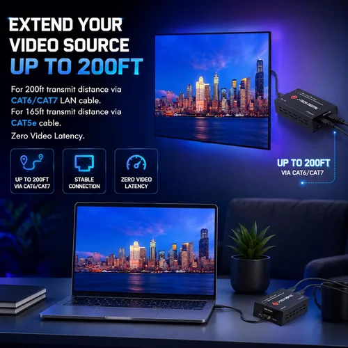 Miniatura 6 de J-Tech Digital Extensor HDMI a través de cat5e/6 1080P@60m HDMI Balun a través de Ethernet único Soporta copia EDID Compatible con Dolby Digital DTS