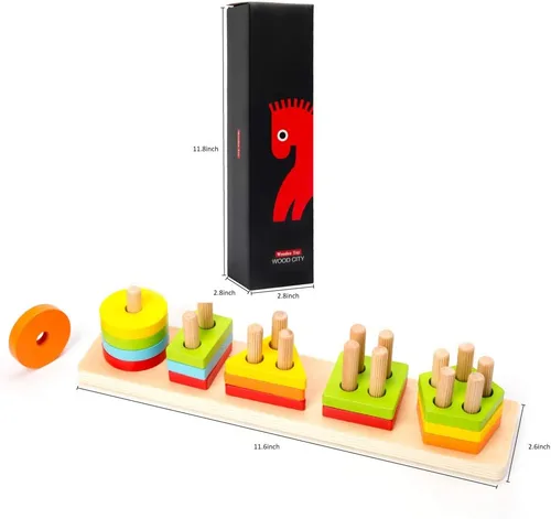 Miniatura 6 de Wood City Juguetes Montessori de madera para niños y niñas de 1, 2 y 3 años, juguetes de clasificación y apilamiento para niños pequeños