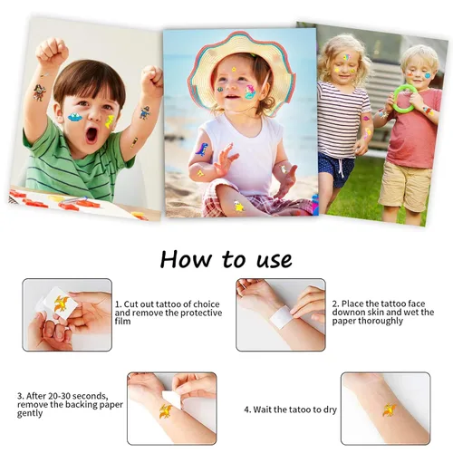 Miniatura 3 de Habett Tatuajes temporales para niños, más de 300 estilos mixtos de tatuajes temporales para niñas y niños, espacio de automóvil, dinosaurio
