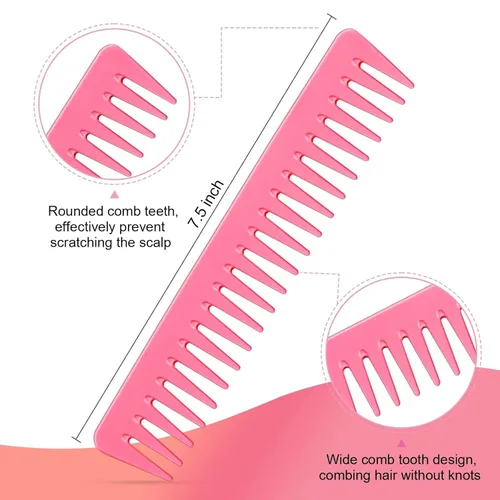 Miniatura 6 de Juego de 4 peines para el cabello, cepillo de cerdas para borde, peine de cola de rata y peine de dientes anchos para mujeres, niñas y hombres, Rosa