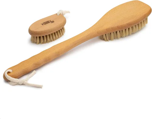 Miniatura 6 de KONEX Juego de cepillos de baño, exfoliante de ducha, juego de cepillos corporales de cepillado en seco, apertura de poros, mango de madera de haya