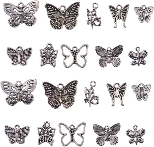 Miniatura 10 de Airssory Vida Religión Corazón Ojo Letra Número Naturaleza Flor Planta Fruta Animal Lucky Antique Charms, Plata, No es una piedra preciosa