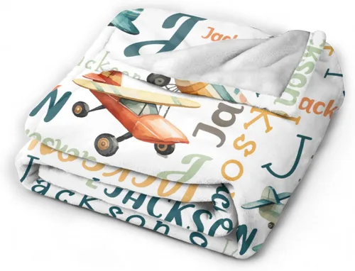Miniatura 4 de Manta de avión con nombre personalizado, regalo de avión para niños, manta de avión con nombre personalizado para bebés, manta de franela suave
