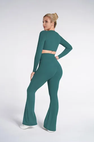 Miniatura 7 de Sunzel Leggings acampanados, pantalones deportivos y cruzados para yoga, con control de abdomen, cintura alta y piernas anchas