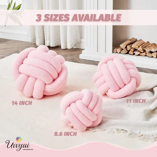 Miniatura 2 de Uvvyui Bola de almohada de nudo, almohadas decorativas suaves para el hogar, almohada redonda, almohada de felpa anudada hecha a mano, cojín redondo