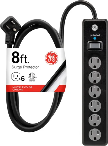 Miniatura 14 de GE - Barra multicontacto con protector de sobretensión, cable de extensión de 2.4 m, 6 tomas, 800 joules, clavija plana, cubiertas de seguridad