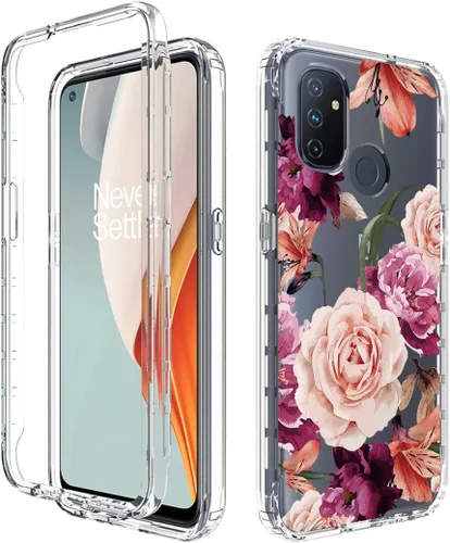 Miniatura 6 de Funda para OnePlus Nord N100 BE2013 con protector de pantalla de vidrio templado, lindo patrón floral transparente de cuerpo completo protector