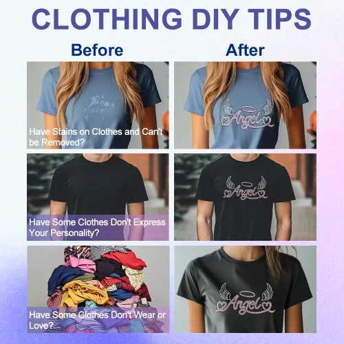 Miniatura 4 de MAYJOYDIY Alas de transferencia termoadhesivas con texto de ángel con diamantes de imitación, parches de reparación de ropa, apliques de amor