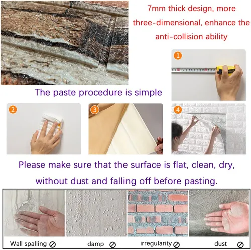 Miniatura 6 de Yutianli Paneles de pared autoadhesivos 3D de 7 mm de grosor anticolisión, 10 unidades, 57 pies cuadrados, panel de pared de espuma antigua, paneles