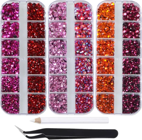 Miniatura 23 de Massive Beads Más de 9500 diamantes de imitación termoadhesivos redondos de vidrio con parte trasera plana para hacer tú mismo con 1 pinza y 1 12