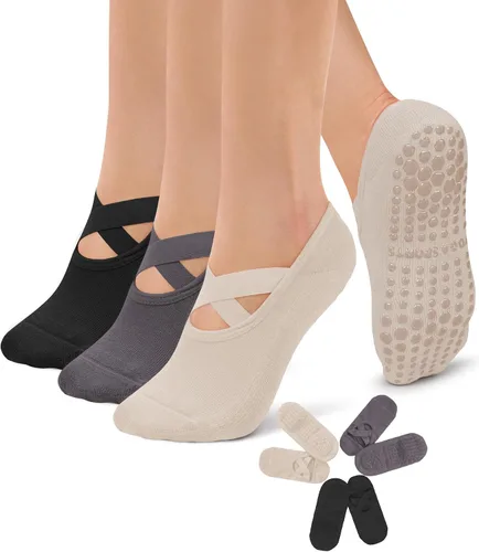 Miniatura 12 de Diu Life Paquete de 3 Calcetines de Pilates Yoga con Agarres para Mujeres, Antideslizantes, Entrenamiento, Pure Barre, Ballet, Danza, Calcetines