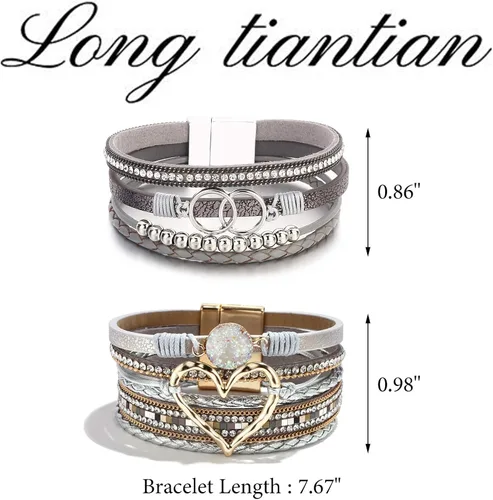 Miniatura 7 de Long tiantian Pulseras de cuero boho para mujer, lindas pulseras apilables de verano con corazón para mujer, regalos de moda 2024
