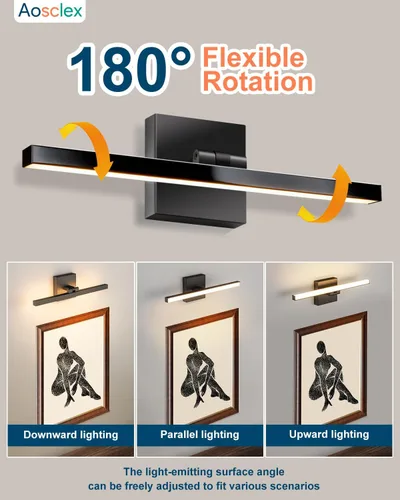Miniatura 2 de Aosclex Luces de baño de 16 pulgadas sobre el espejo, giratorias, 12 W, 1080 lúmenes, 5CCT, ajustables (2700 K a 6000 K), lámparas LED regulables