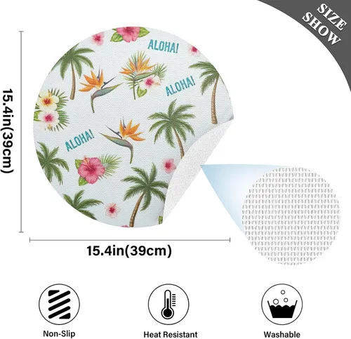 Miniatura 4 de Tropical Palm Hibiscus White Round Table Placemats, Heat Resistant Non Slip Washable Table Mats Set for Kitchen one sizex6
