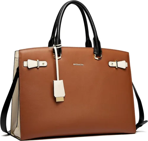 Miniatura 6 de BOSTANTEN Maletín para mujer de 15.6 pulgadas de cuero genuino para laptop, maletín de hombro para trabajo, bolso de mano