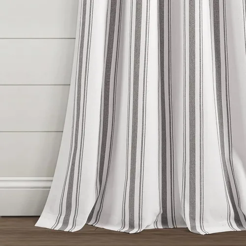 Miniatura 5 de Lush Decor Farmhouse Stripe - Par de paneles de cortinas de ventana de algodón teñido con hilo a rayas, 42" A x 84" L, Gris - Encanto rústico