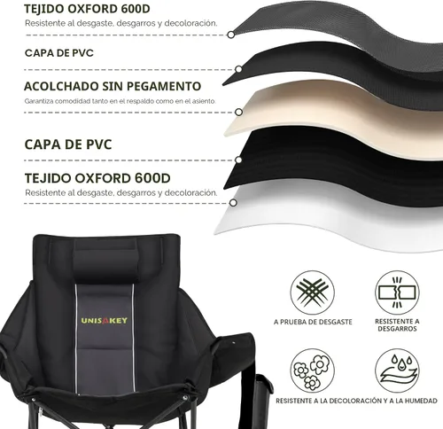 Miniatura 4 de Unisakey Silla mecedora de camping extra grande con reposacabezas y portavasos - Capacidad de 400lbs, tela Oxford 600D, silla mecedora portátil